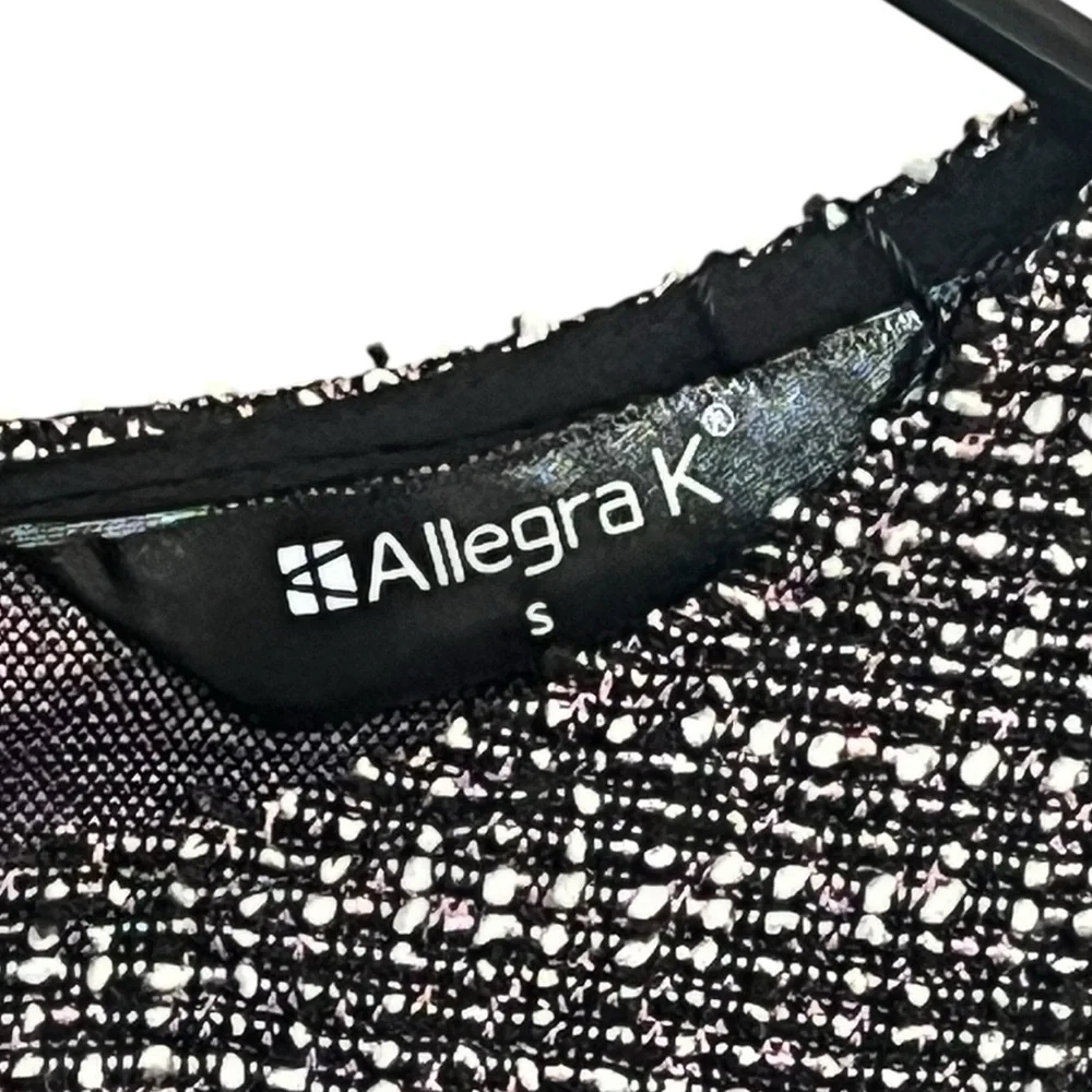 NWT Allegra K Tweed Zipper Back Long Sleeve Crew Neck Blouse - Pink/Black-Small - Picture 8 of 9